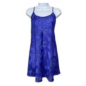 VTG Lingerie MED Purple 80s Sheer Babydoll Tank Top‎ Floral Nightgown Coquette